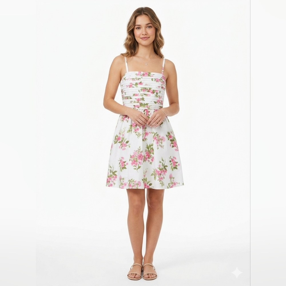 Blu Pepper White & Pink Floral Cami Dress Medium)
